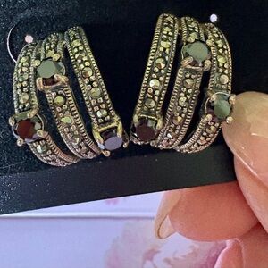 Elegant Marcasite Silver and Black Women's Earrings